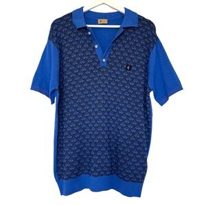 Gabicci | Vintage 1973 Sunrise Knitted Blue Retro 60s 70s Mod Polo Size XL